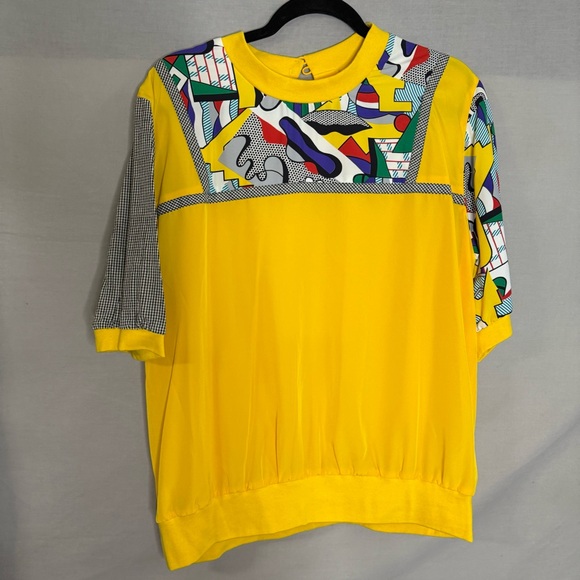 Vintage Brownstone Studio Blouse Jacket Set Yellow 2X Memphis Style Geometric - Picture 9 of 9